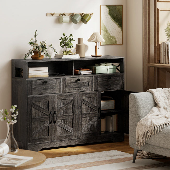 HOMCOM Sideboard, Buffet Cabinet with 4 Barn Doors and 3 Drawers Dark Brown