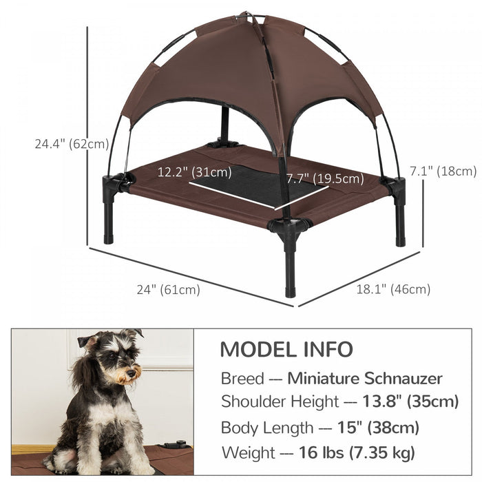 Pawhut Elevated Dog Bed With Canopy, Portable Raised Dog Cot For S Sized Dogs, Indoor & Outdoor, 25\"
