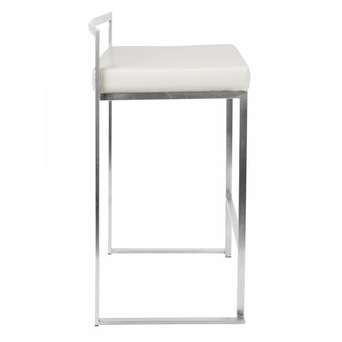 LumiSource Fuji White Faux Leather Contemporary Stackable Counter-Height Stool - Set of 2