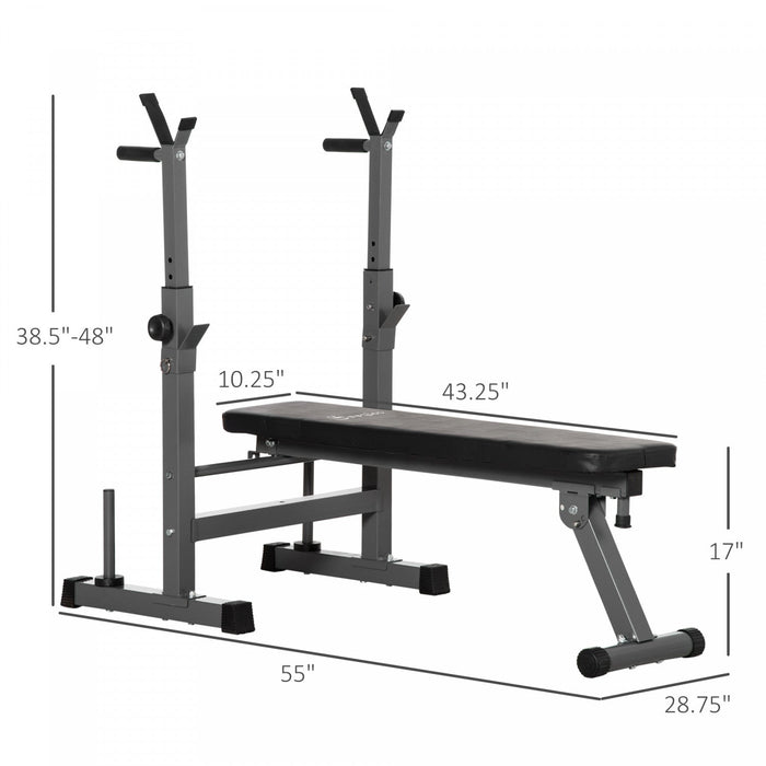 Soozier Adjustable Weight Bench, Foldable Bench Press With Barbell Rack And Dip Station For Home Gym