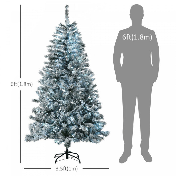 Homcom 6' Flocked Artificial Christmas Tree With Cold White Led Lights