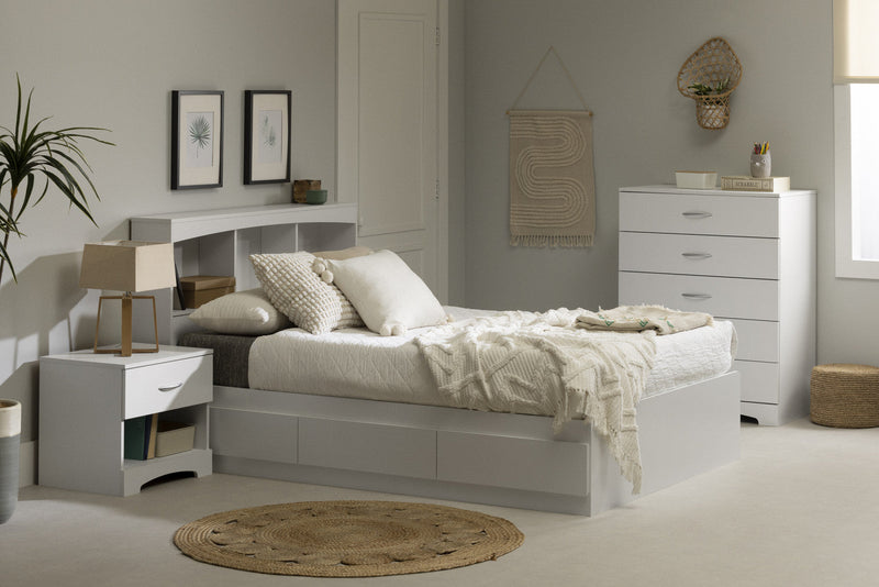 Step One Mates Bed And Bookcase Headboard Set - Pure White 