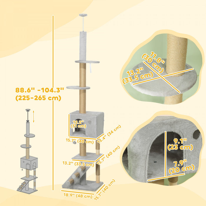 Pawhut Floor To Ceiling Cat Tree For Large Cats Adult, Cat Tower Adjustable Height 89\"-104\" W/ Scrat