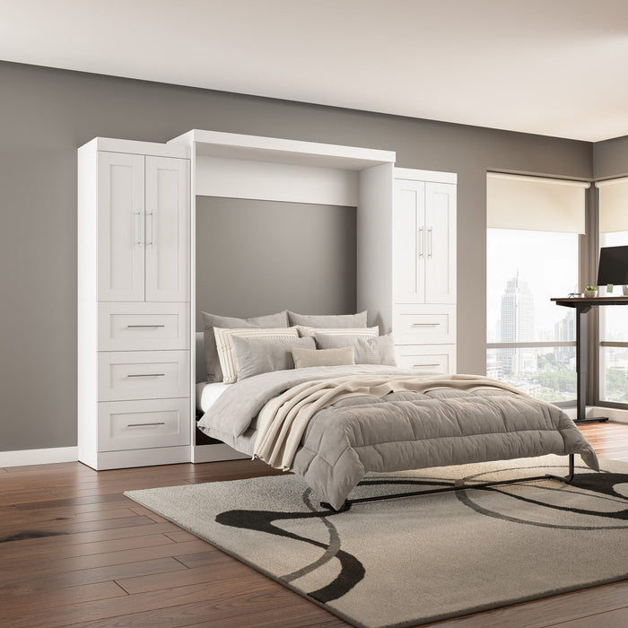 Bestar Pur Queen Murphy Bed with Closet Storage Cabinets (115 W) - White