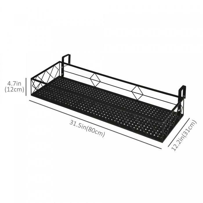 Outsunny 32'' X 12'' Hanging Flower Pot Stand Rack With Hooks, Metal Plant Pot Holder, Railing Shelf