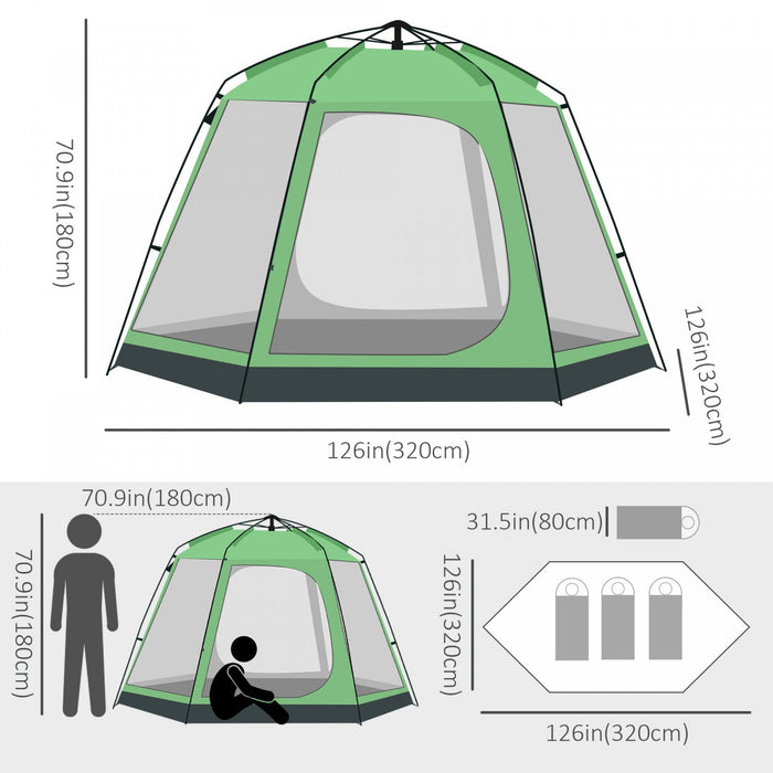 Outsunny 6 People Pop Up Design Camping Tent, 2-tier Fabric Backpacking Tent With 4 Windows 2 Doors 