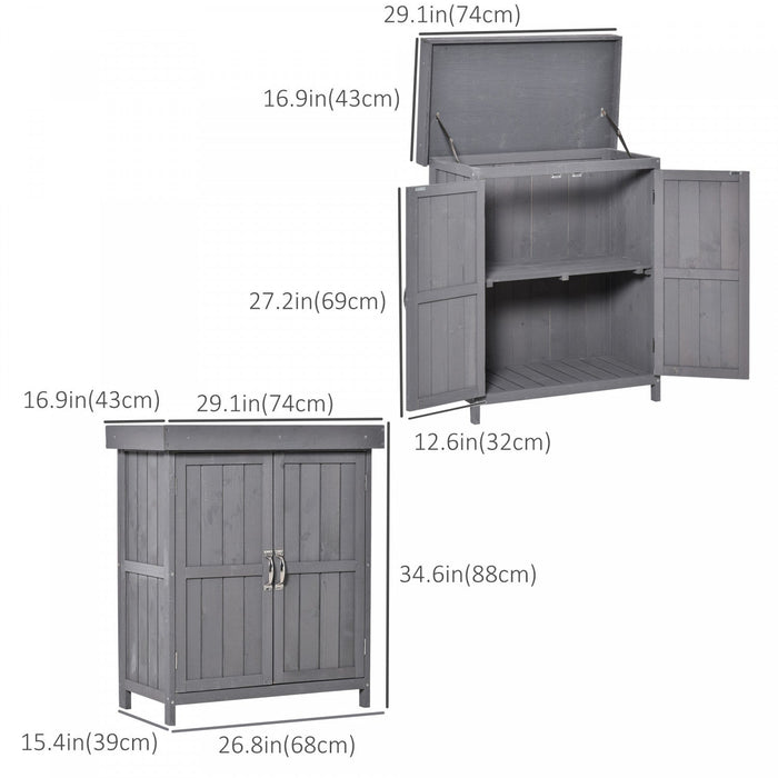 Outsunny Wooden Garden Storage Shed With Hinged Roof And 2-tier Shelves, Outdoor Tool Storage Shed K