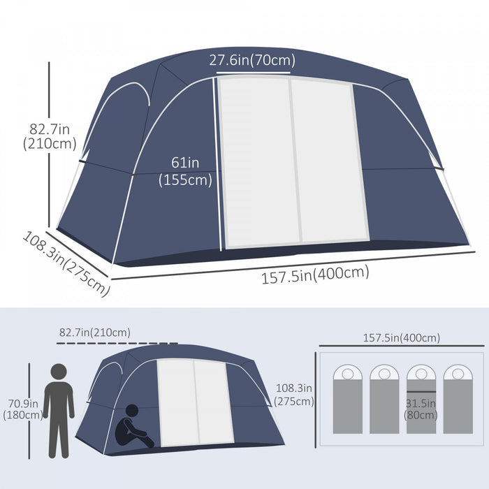Outsunny Camping Tent, Family Tent 4-8 Person 2 Room, With Large Mesh Windows, Easy Set Up For Backp