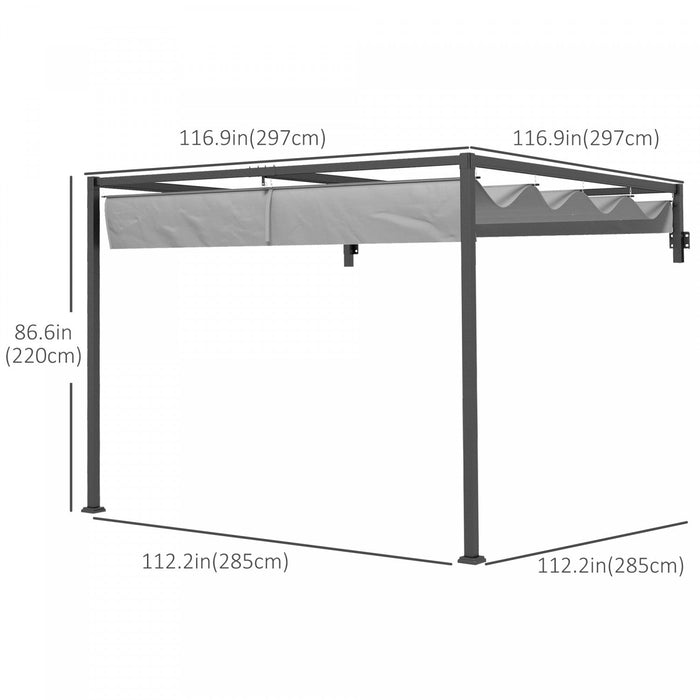 Outsunny 10' X 10' Retractable Pergola Canopy, Lean To Pergola, Wall Mounted Garden Gazebo Outdoor S