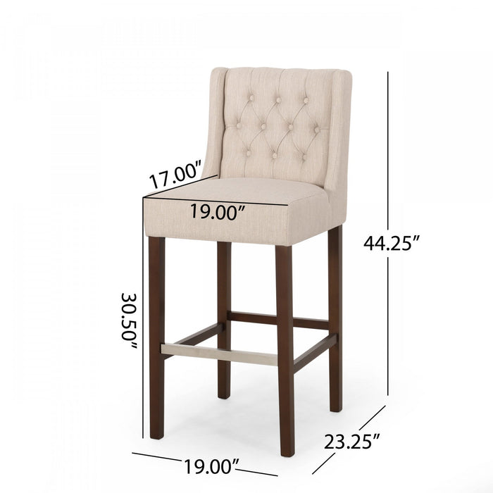 Bruce 30.5\" Counter Height Bar Stools Set Of 2 With Metal Legs And Fabric Upholstery - Beige 