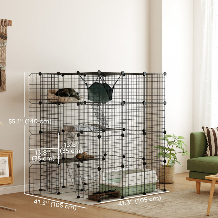 Pawhut Cat Cage Indoor, 4 Tier Diy Catio With Hammock, 5 Doors, 3 Ramps, 3 Jumping Platforms, Steel 