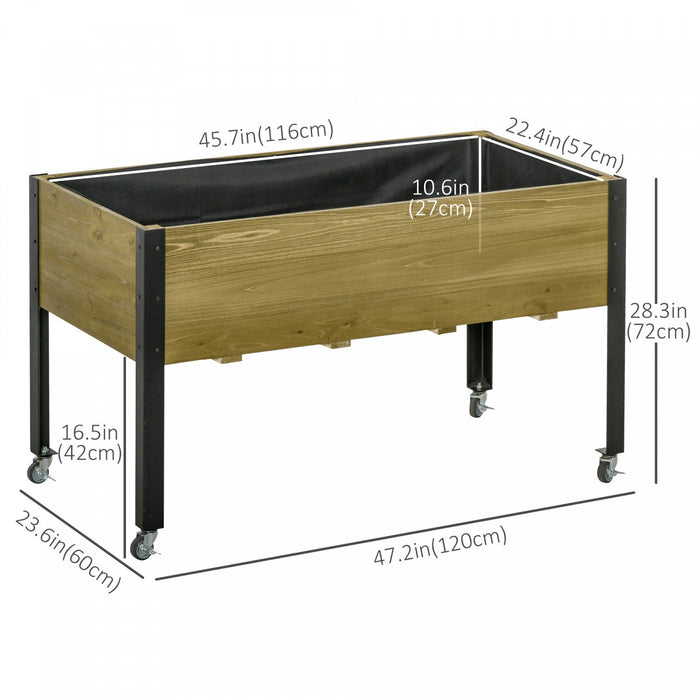Outsunny Elevated Planter Box With Legs And Lockable Wheels, Mobile Raised Garden Bed With Metal Leg