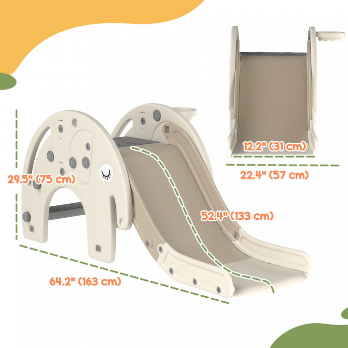 Qaba 3 In 1 Toddler Slide, Kids Slide With Basketball Hoop, Climber, Elephant-themed Indoor Slide Fo