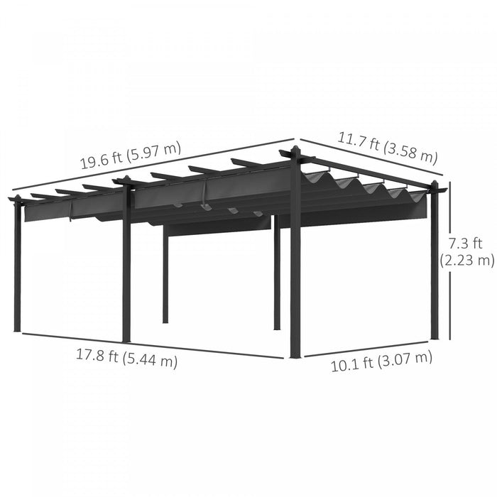 Outsunny 12' X 20' Retractable Pergola Canopy, Aluminum Pergola, Outdoor Sun Shade Shelter For Grill