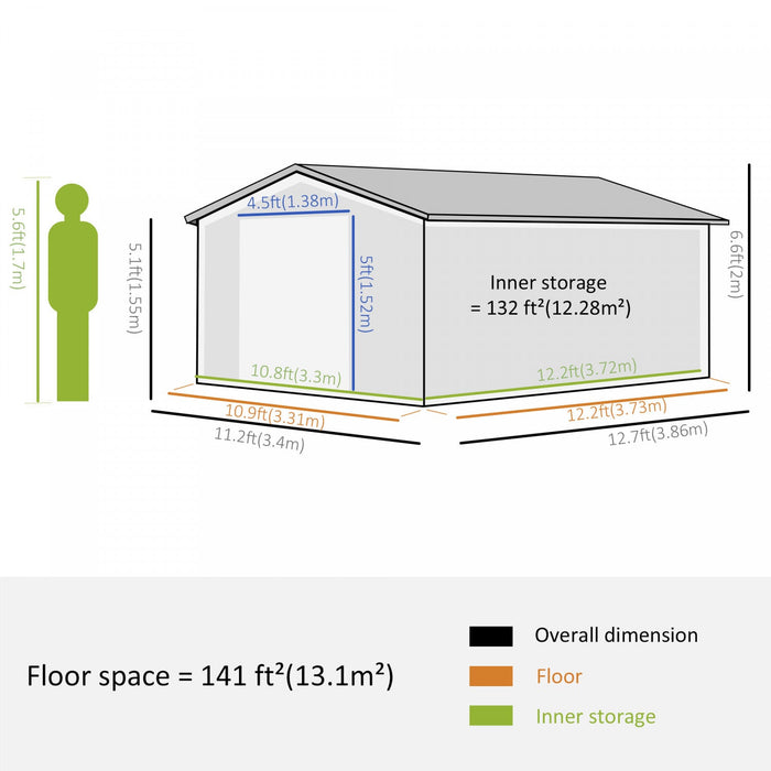 Outsunny 11' X 13' Practical Backyard Garden Storage Tool Shed Double Sliding Door 4 Ventilation Slo