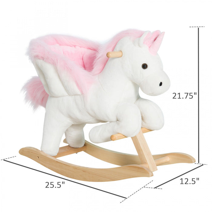 Qaba Kids Rocking Horse, Rocking Chair Nursery Plush Unicorn, Child Soft And Warm Ride On Toy With S