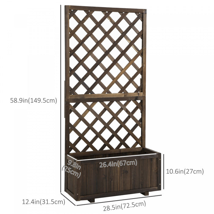 Outsunny 2.4 X 1 X 4.9 Ft Garden Wooden Pine Trough Planter With Topped Trellis Climbing Plants Flow