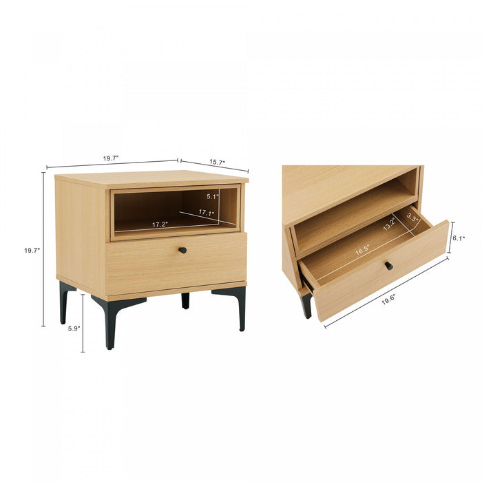 Amara Modern 20\" Nightstand in Light Oak (1-Drawer) 