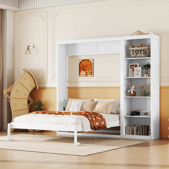 Jocelyn Space-saving Full Murphy Bed With Shelves - White 