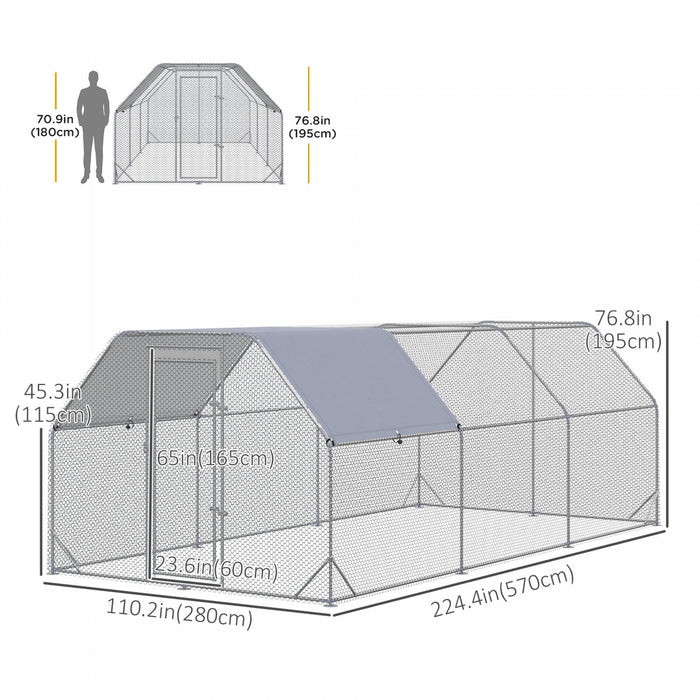Pawhut Metal Chicken Coop For 15-18 Chickens, Walk In Chicken Run Outdoor With Cover For Backyard Fa