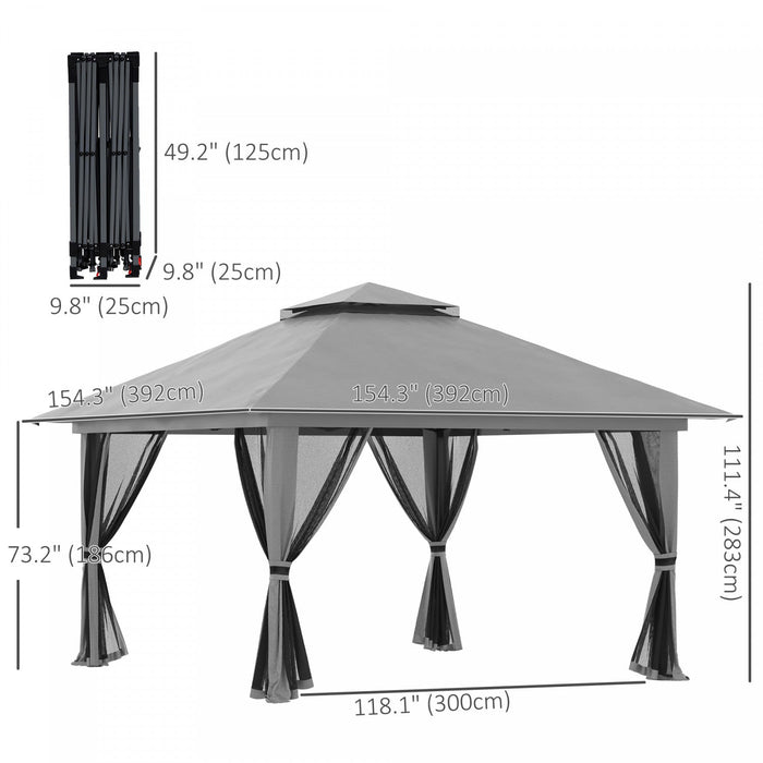 Outsunny 13' X 13' Pop Up Canopy With Mesh Sidewalls, Easy Up Canopy Tent Shelter With 2-tier Roof, 