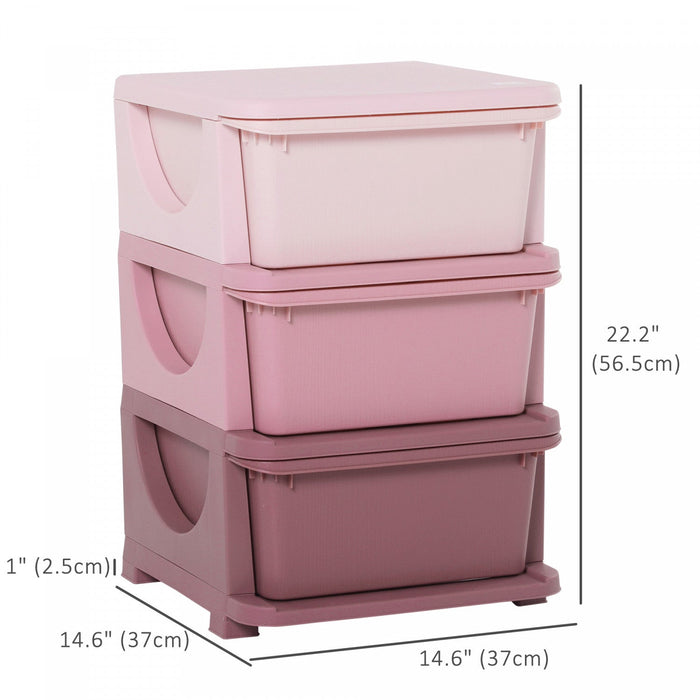 Qaba Kids Toy Storage Organizer With 3 Plastic Bins, 3 Tier Drawer Chest Utility For Kids Bedroom Nu