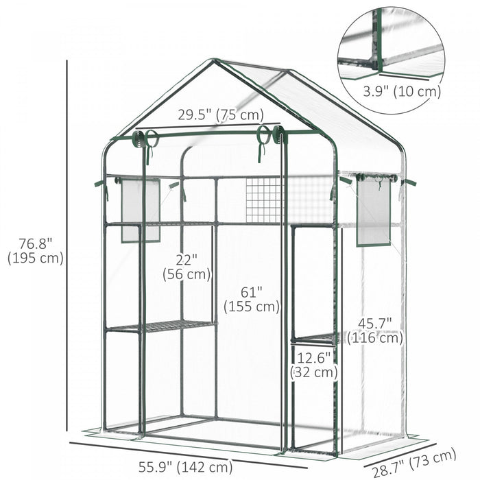 Outsunny Mini Greenhouse, Walk-in Greenhouse With 4 Shelves, Roll-up Door