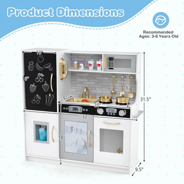 Costway Kid's Pretend Play Kitchen Toddler Kitchen Playset With Blackboard Beige