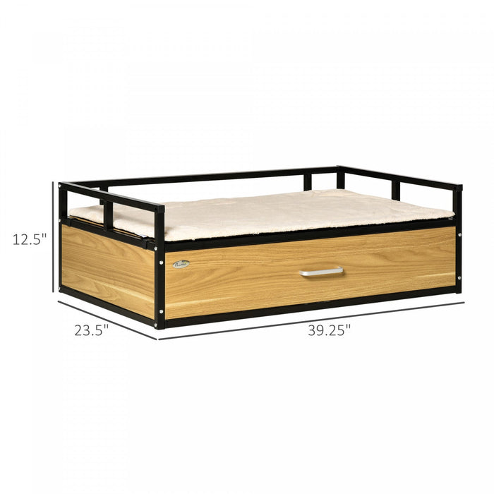 Pawhut 39.25\" Elevated Dog Bed, Furniture Style Pet Couch, Soft Modern Puppy Sofa, With Storage Draw