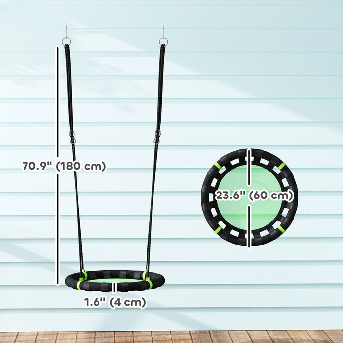 Qaba Saucer Tree Swing Set for Kids, 24 inch Round Flying Swing Seat with Adjustable Hanging Ropes, 154 lbs Weight Capacity Children Net Swing for Outdoor, Backyard, Green