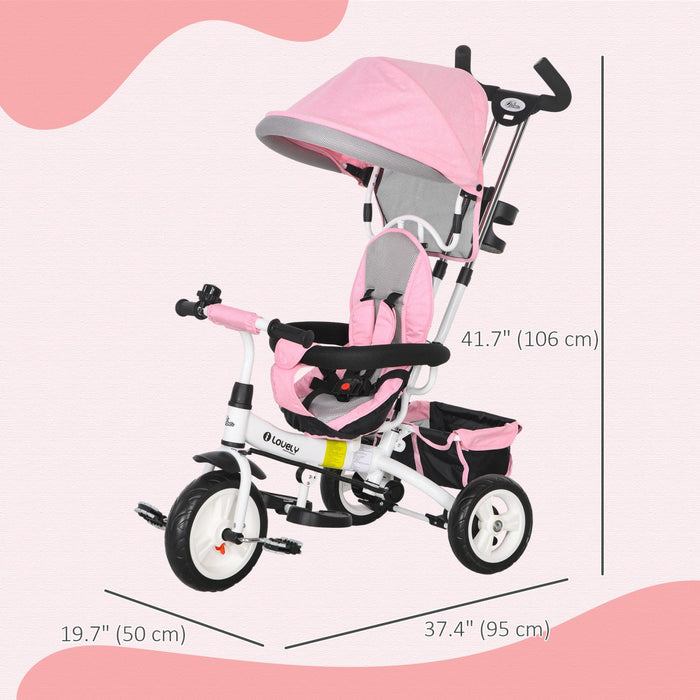 Qaba Toddler Tricycle, 6 In 1 Baby Bike Stroller With Foldable Canopy, Storage Basket, 5-point Safet