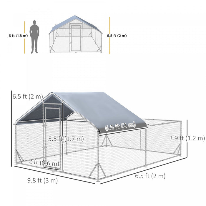 Pawhut Large Metal Chicken Coop, Hen Run House With Anti-ultraviolet Cover, Walk-in Poultry Cage For