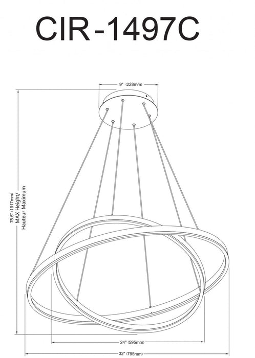 Dainolite Circulo Chandelier 97w Matte Black White Acrylic Diffuser Lamp