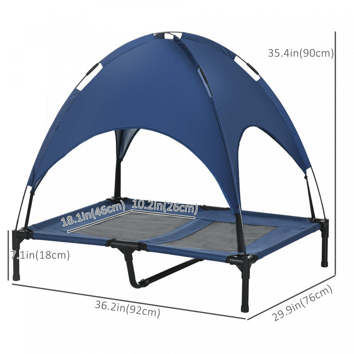 Pawhut Elevated Cooling Pet Bed Portable Raised Dog Cot With Canopy For Medium Large Sized Dogs, Ind