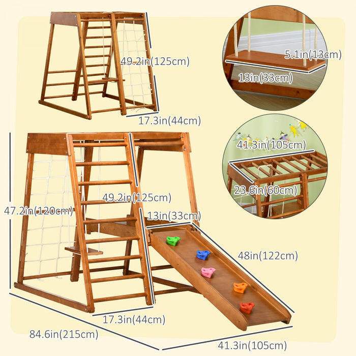Qaba 6-in-1 Kids Indoor Playground Jungle Gym With Slide, Climbing Wall, Rope Climber, Monkey Bars, 