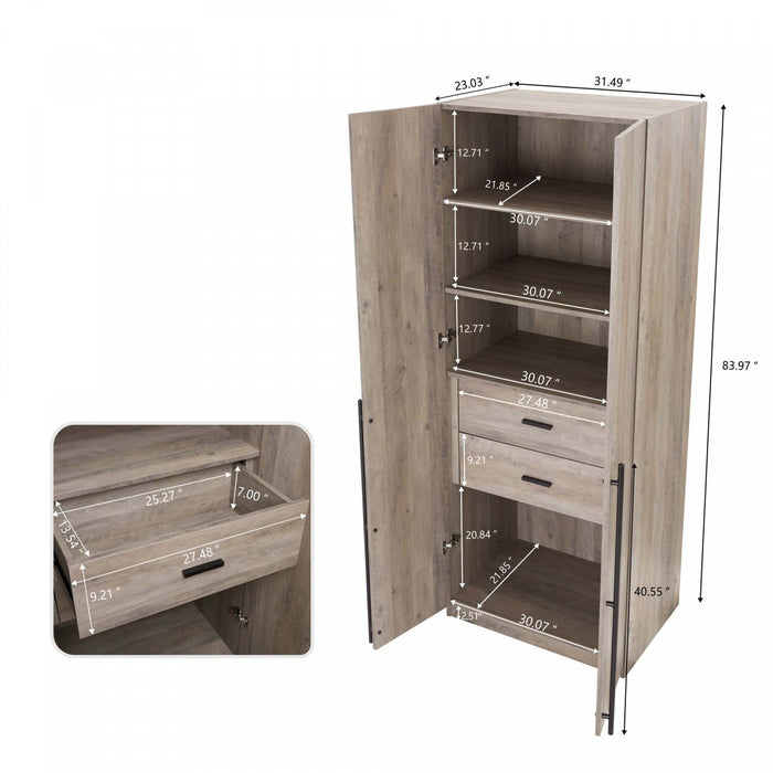 Lee Modern 2-Piece Wardrobe Closet in Rustic Gray Armoire 
