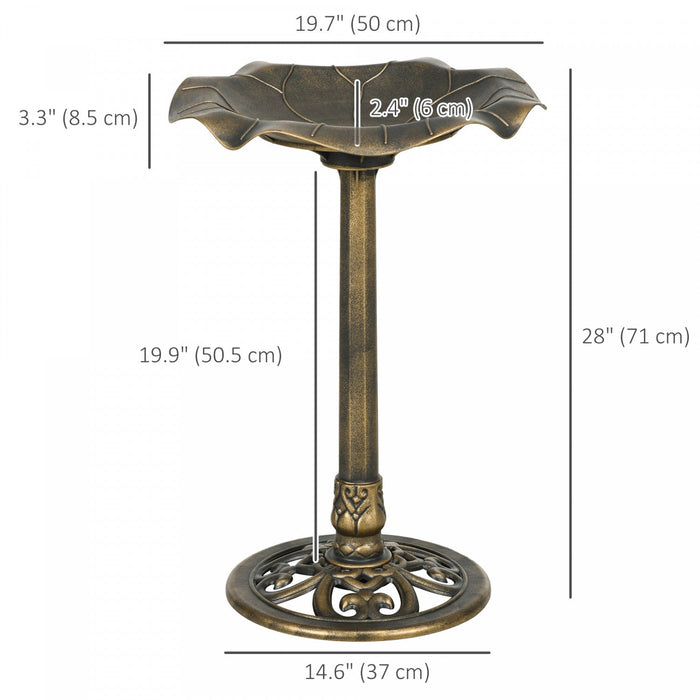 Outsunny Bird Bath For Outdoors, Birdbath With Lotus Leaf Basin, Bronze