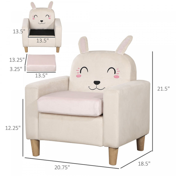 Qaba Kids Sofa, Toddler Armchair And Couch With Rabbit Ear Backrest And Wooden Legs For Preschool, B