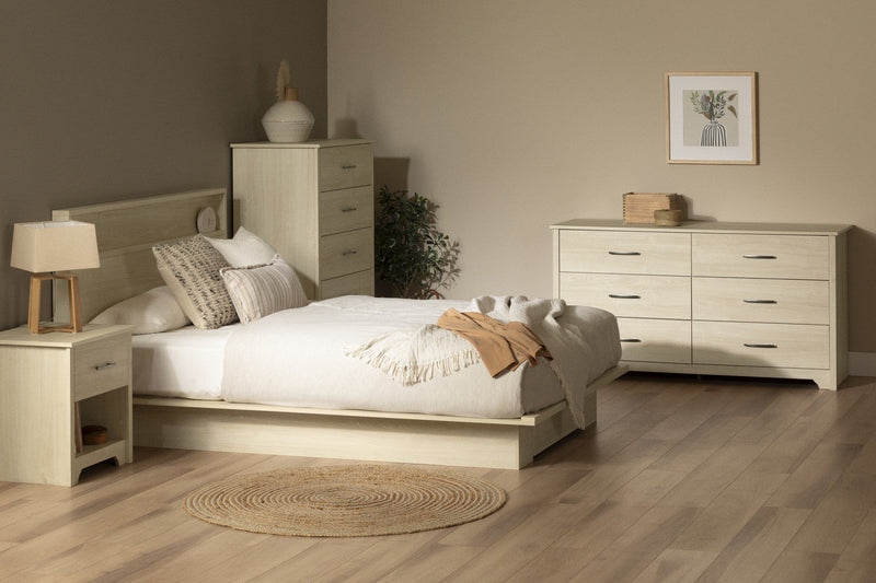 Fusion Platform Bed And Headboard With Storage Shelf Set Bleached Oak - South Shore Queen Bed