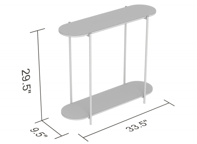 32\" Oval Shape Console Table With 1 Storage Shelf - Natural Wood Look With Black Metal 