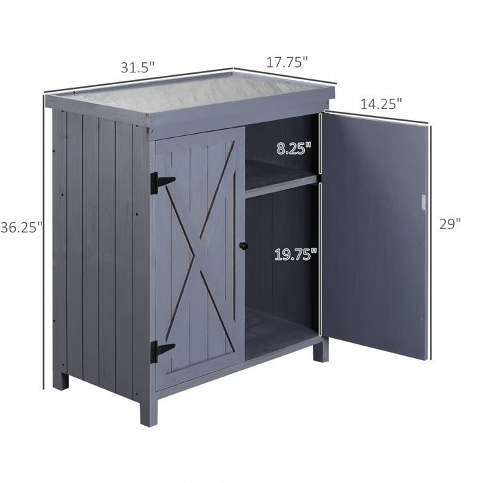 Outsunny Garden Storage Cabinet, Outdoor Tool Shed With Galvanized Top And Two Shelves For Yard Tool