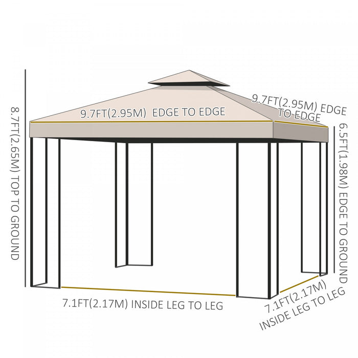 Outsunny 10' X 10' Patio Gazebo Outdoor, Canopy Shelter With Double-tier Roof, Pavilion Sidewalls Fo