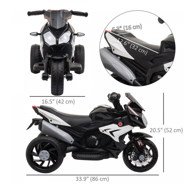 Qaba Kids Motorcycle, 6v Battery Powered Ride On Motorcycle With Music, Horn, Headlights, 3 Wheels Electric Bike For Kids, Gift For Boys & Girls, Black