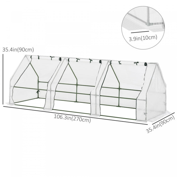 Outsunny 9' X 3' X 3' Portable Tunnel Greenhouse Outdoor Garden Mini With Large Zipper Doors & Water