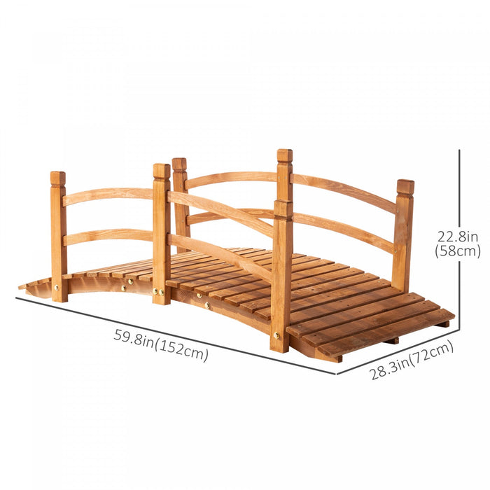 Outsunny 5ft Wooden Garden Bridge Classic Arc Footbridge With Guardrails For Stream Pond Walkway, Or