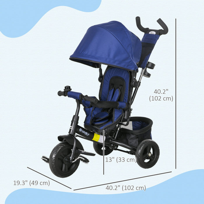 Qaba 6 In 1 Toddler Tricycle, Kids Trike With Foldable Canopy, Removable Parent-push Handle And Cove