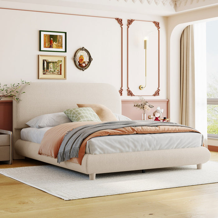 Sophie Teddy Fleece Upholstered Platform Bed with Soft Fabric and Sturdy Frame,Full Size,Beige Full Bed  