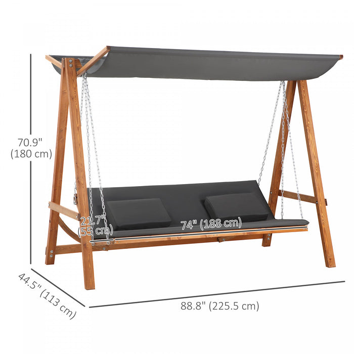 Outsunny 3 Seater Patio Swing Chair With Canopy Convertible Porch Swing Bed