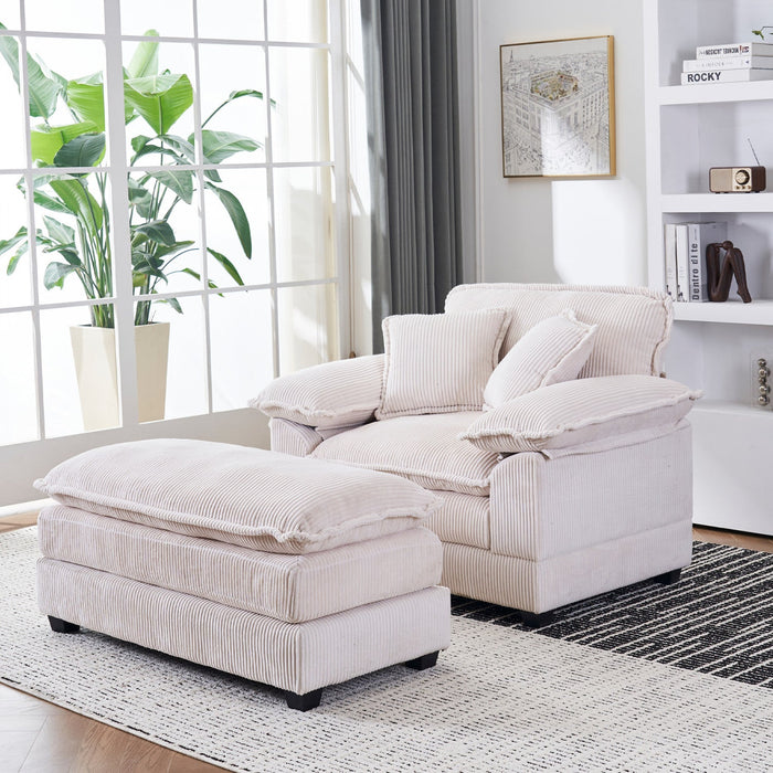 Liam 46.9\" Modern indoor corduroy sofa with 2 soft cushions ,White Sofa  