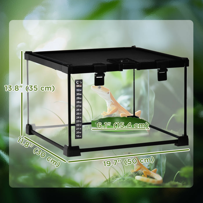 PawHut Glass Reptile Terrarium, 12"x12"x8" Jumping Spider Enclosure with Thermometer, Water Basin, Full View Visually for Lizards, Horned Frogs, Snakes, Spiders - Black